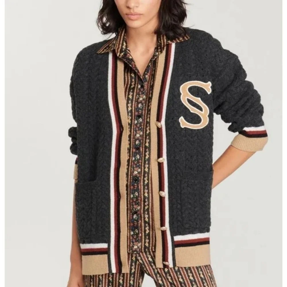 Sandro Tommy Cable Knit Oversized Wool Cardigan - Picture 2 of 15